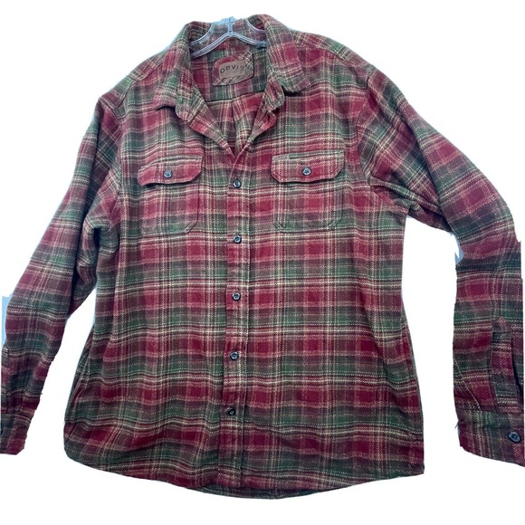 Orvis Other - Orvis Mens Size XL Heavy Flannel Plaid Button Up Shirt Shacket w/ Pockets